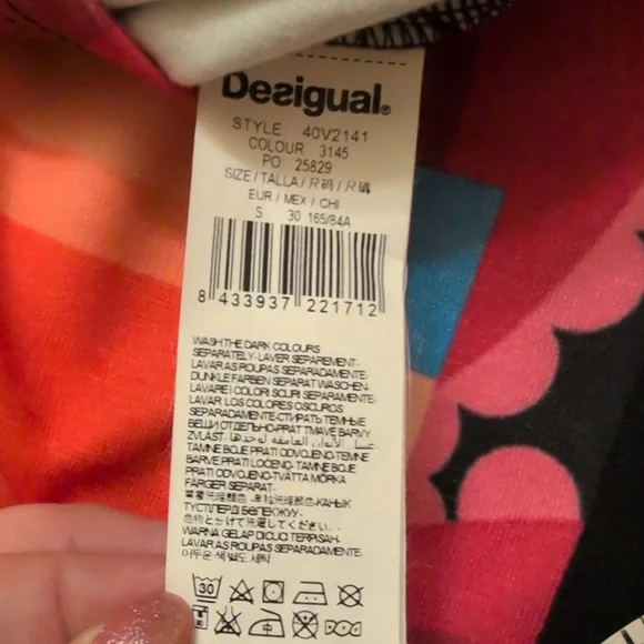 Desigual Shift Dress Geometric Pixel Knit Sheer Mesh Sleeveless Knee Length Blue - Picture 5 of 10